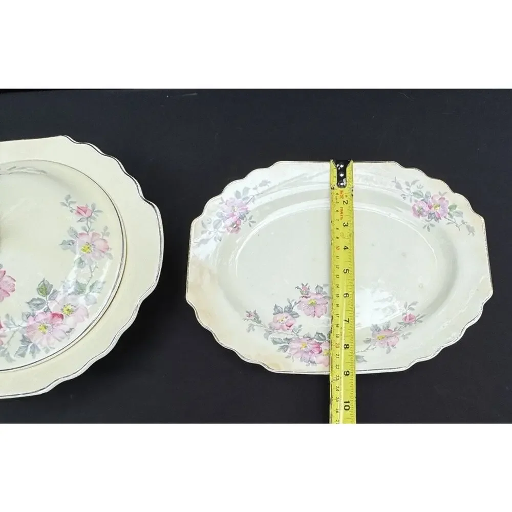2 Vintage WS George LIDO Canarytone Pink Floral Bowls Serving Dishes -A84